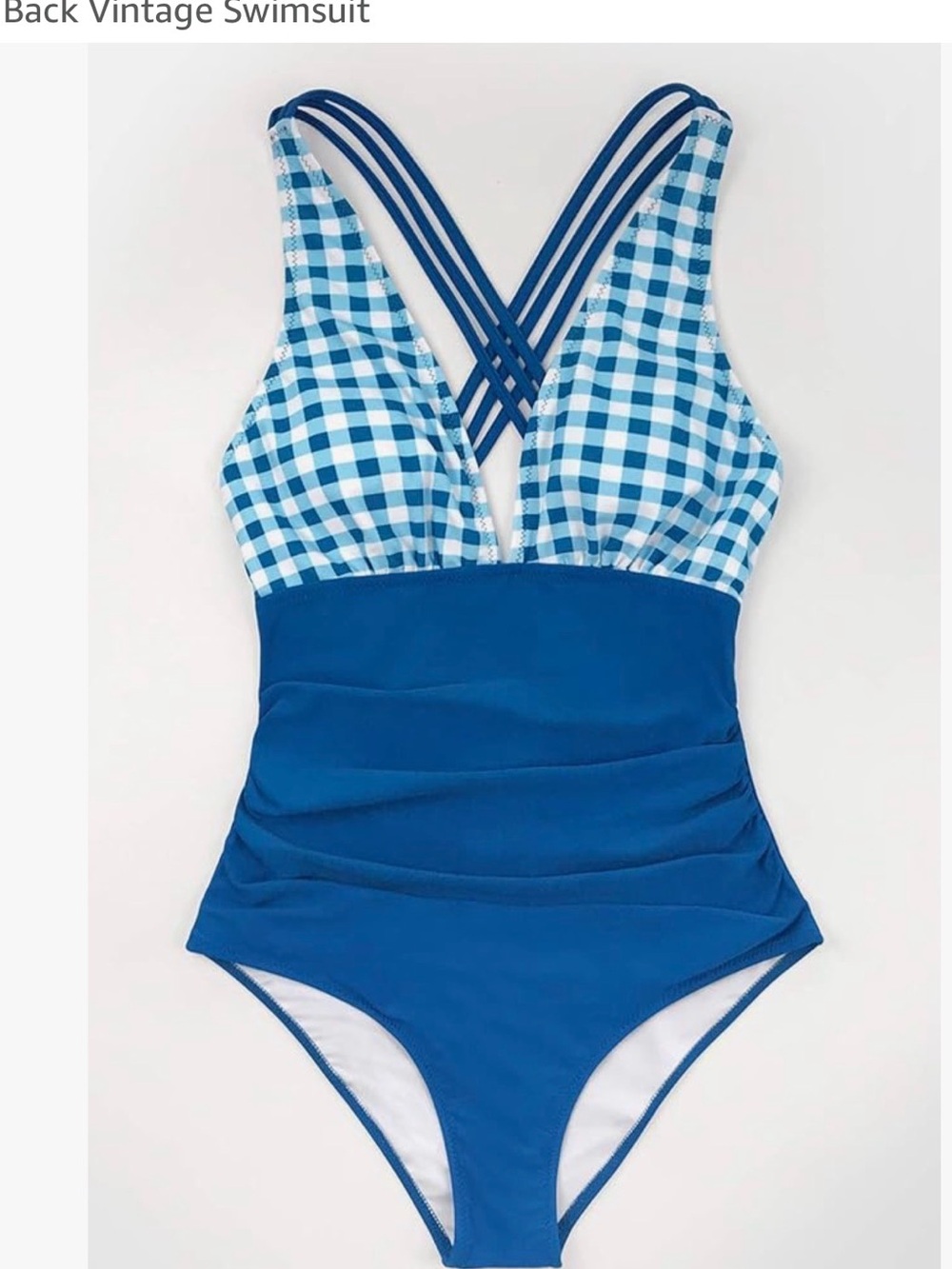 Cupshe Blue Gingham & Solid Blue Women’s One-Piece Swimsuit - Vintage - Vacation